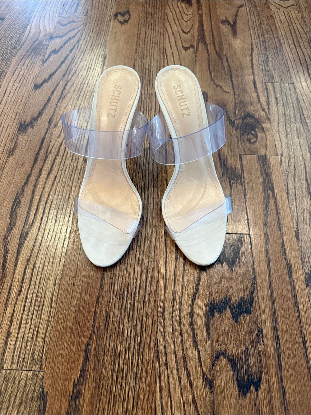 SCHUTZ Clear Strap Nude Sandal Heels